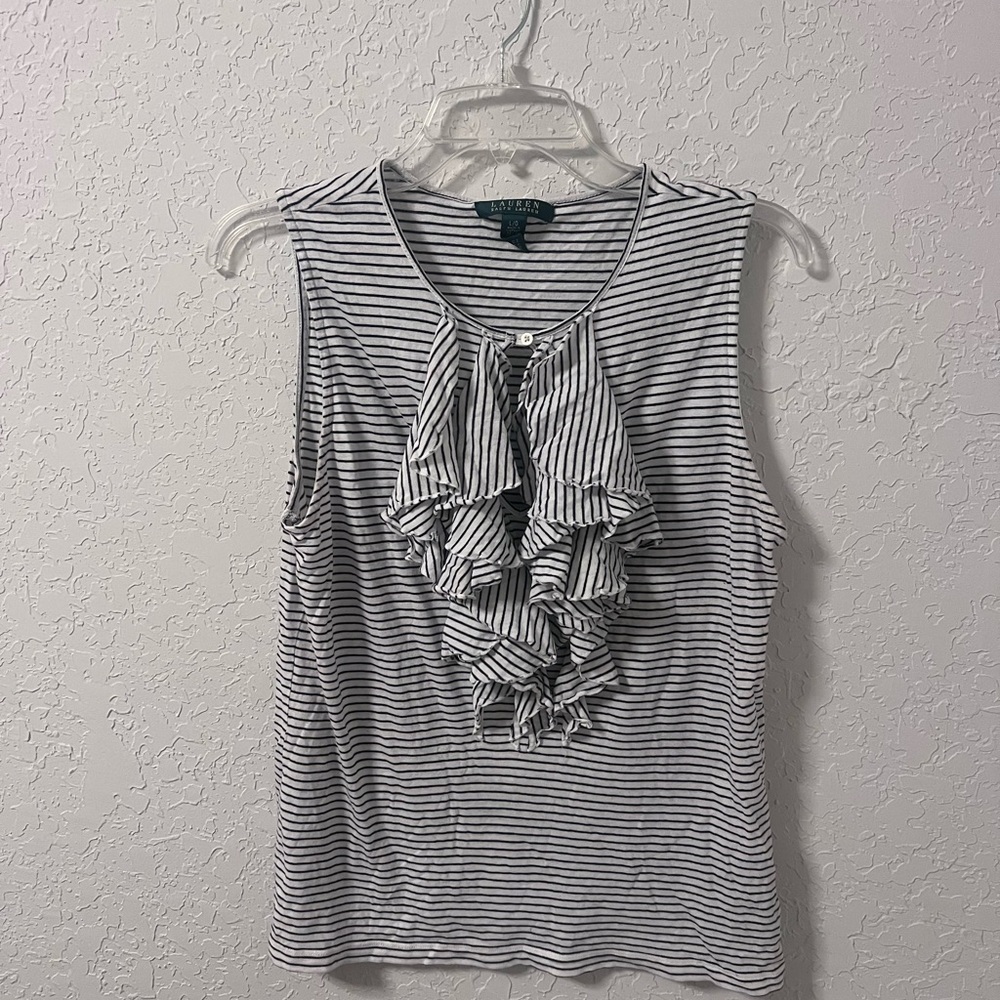 Striped Sleeveless Top with Ruffle Detail